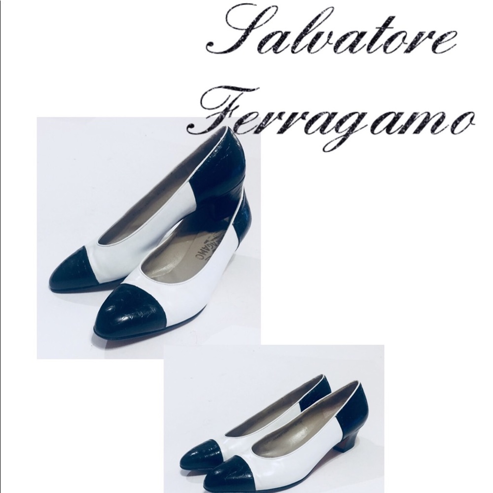 Sold Salvatore Ferragamo Croc Print Pumps Cap Toe